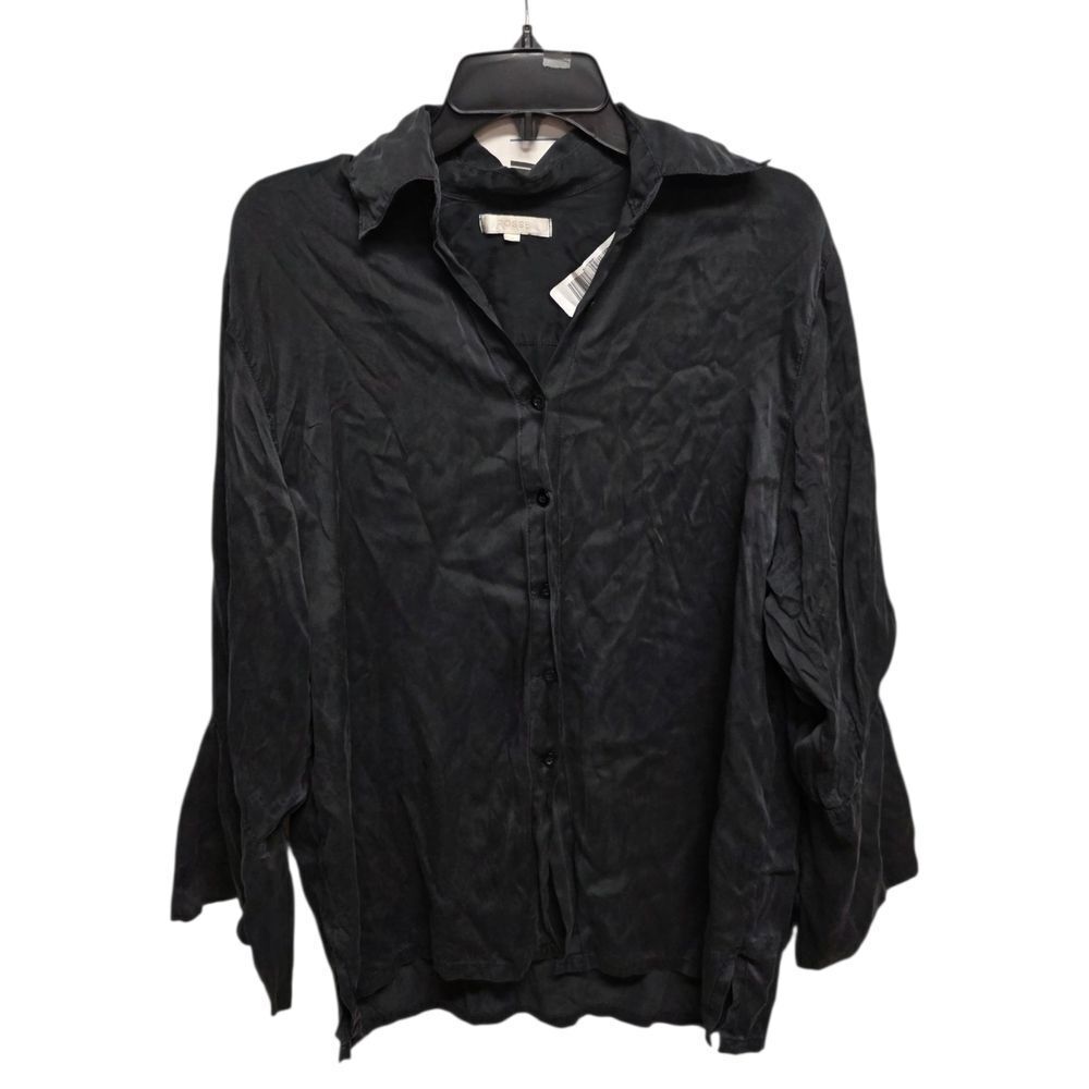 Posse Black 100% Silk Slit Sleeve Button-Up Shirt M